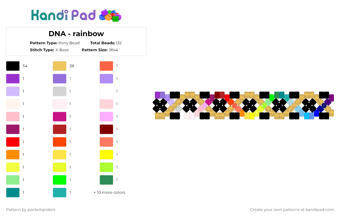 DNA - rainbow - Pony Bead Pattern by pocketspiders on Kandi Pad - black,yellow