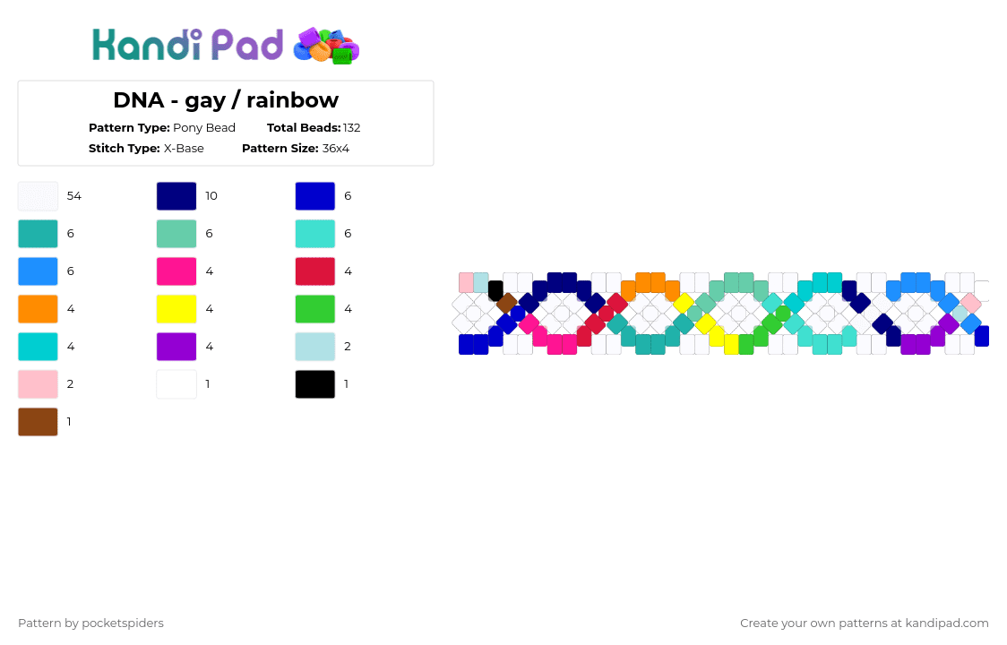 DNA - gay / rainbow - Pony Bead Pattern by pocketspiders on Kandi Pad - light blue, purple, teal, white
