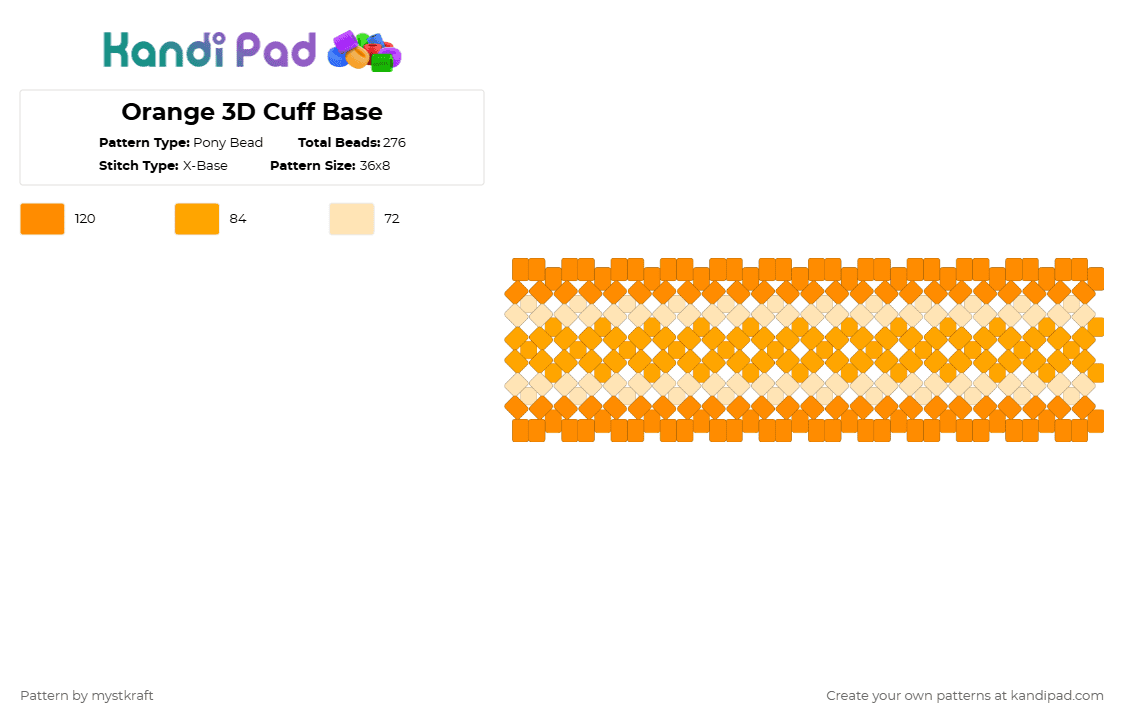 Orange 3D Cuff Base - Pony Bead Pattern by mystkraft on Kandi Pad - orange,beige