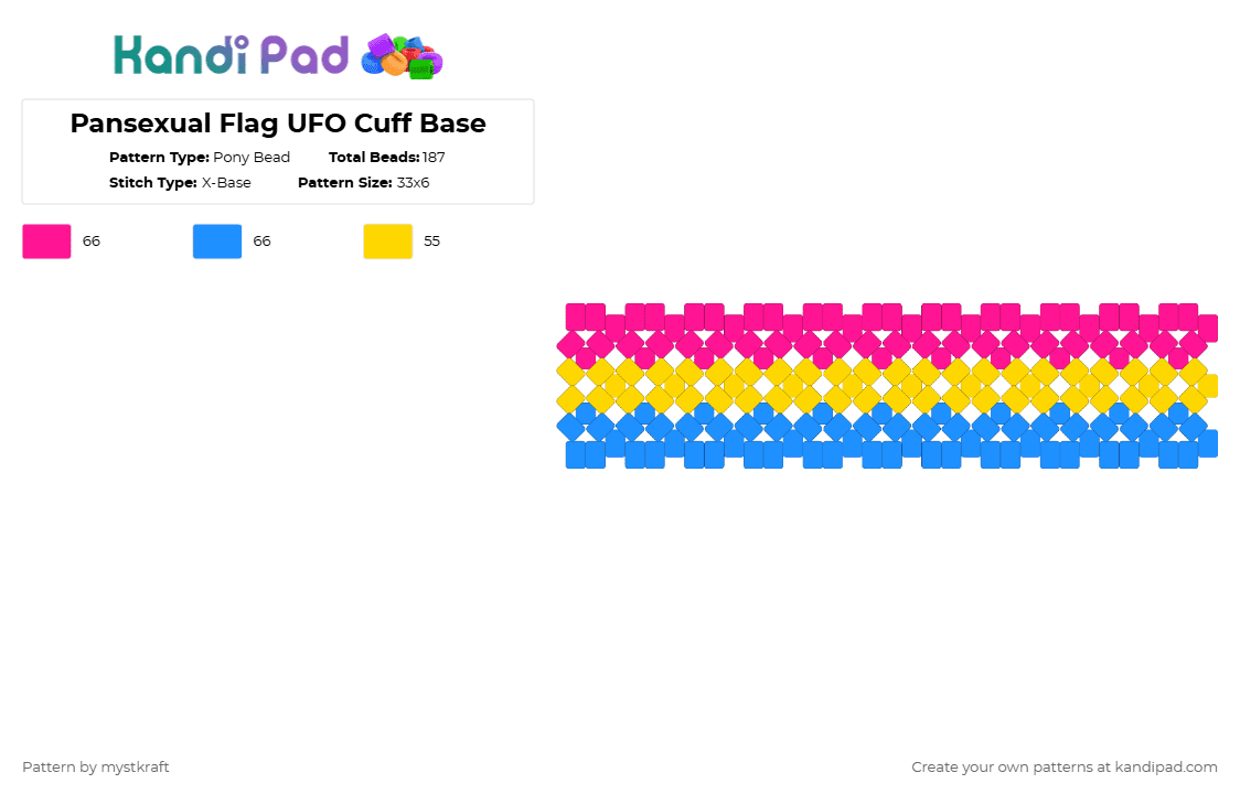 Pansexual Flag UFO Cuff Base - Pony Bead Pattern by mystkraft on Kandi Pad - light blue, pink