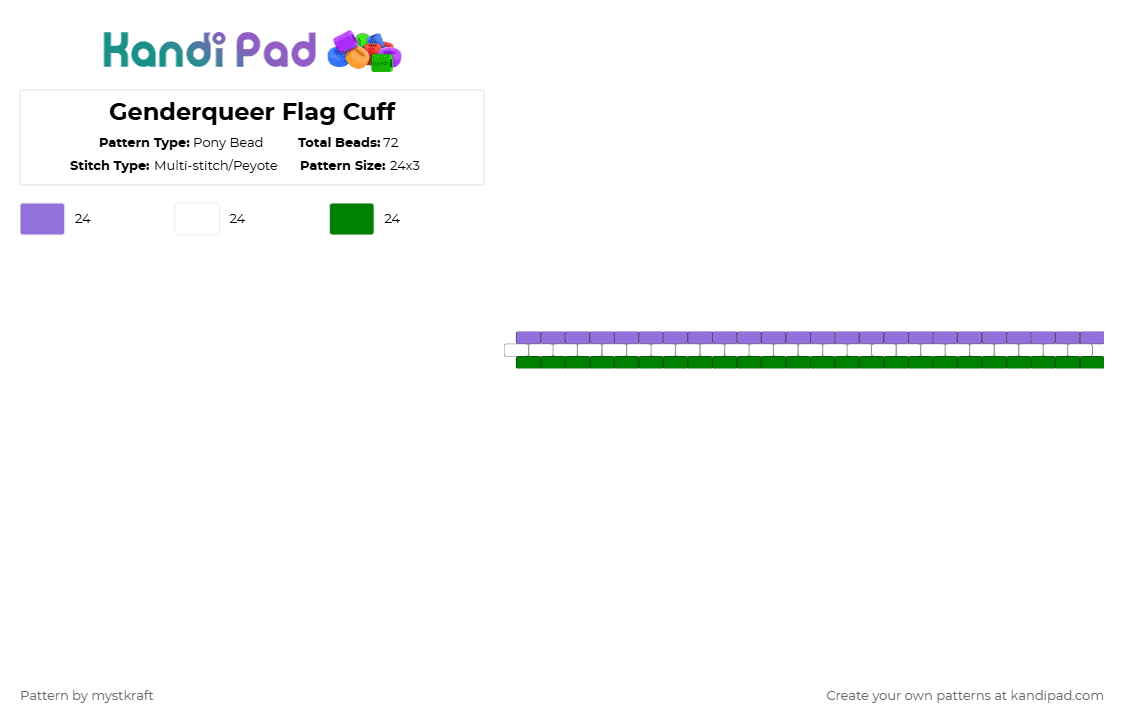 Genderqueer Flag Cuff - Pony Bead Pattern by mystkraft on Kandi Pad - purple,green