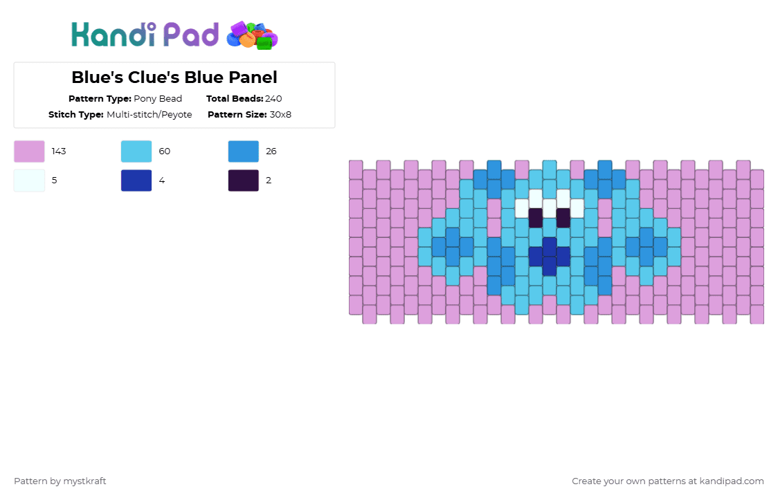 Blue\'s Clue\'s Blue Panel - Pony Bead Pattern by mystkraft on Kandi Pad - light blue,pink,blues clues,kidcore,cartoon