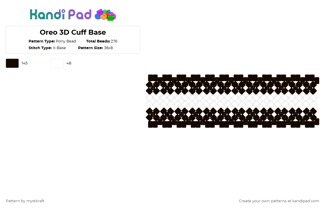 Oreo 3D Cuff Base - Pony Bead Pattern by mystkraft on Kandi Pad - black,white