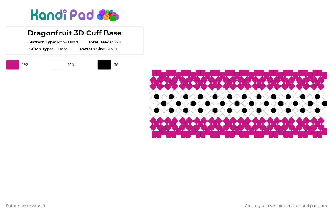 Dragonfruit 3D Cuff Base - Pony Bead Pattern by mystkraft on Kandi Pad - pink,white