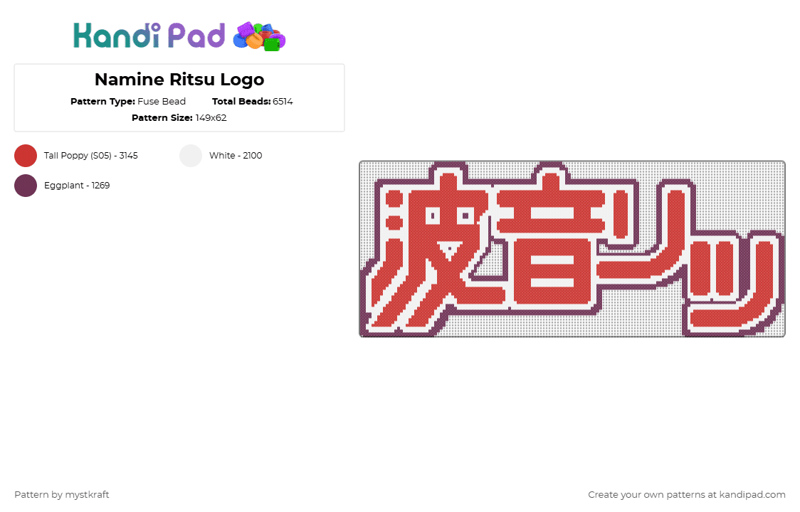Namine Ritsu Logo - Fuse Bead Pattern by mystkraft on Kandi Pad - pink,red,vocaloid,utau,namine ritsu