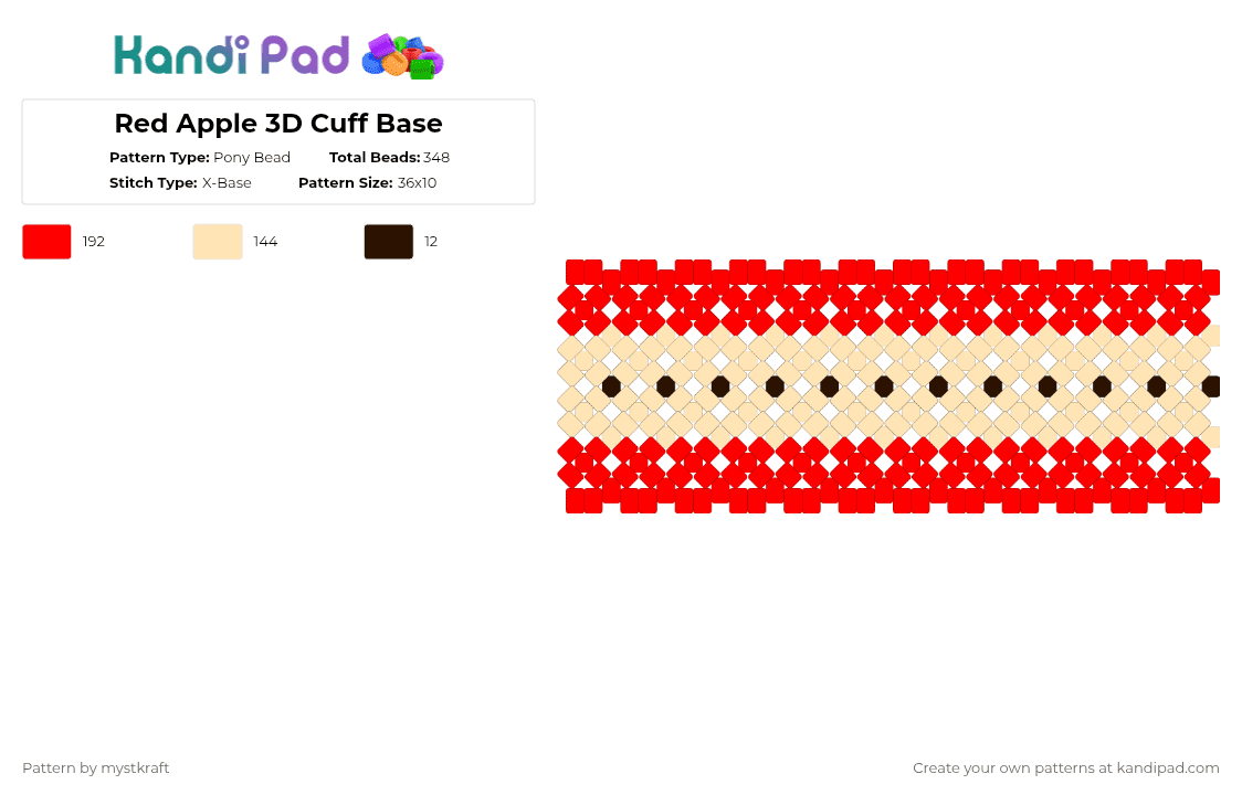 Red Apple 3D Cuff Base - Pony Bead Pattern by mystkraft on Kandi Pad - red,beige