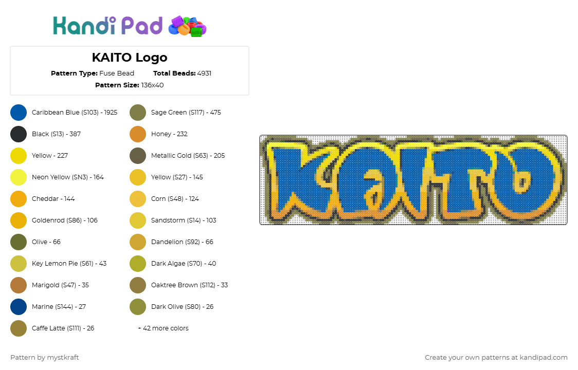 KAITO Logo - Fuse Bead Pattern by mystkraft on Kandi Pad - gold,yellow,blue,orange