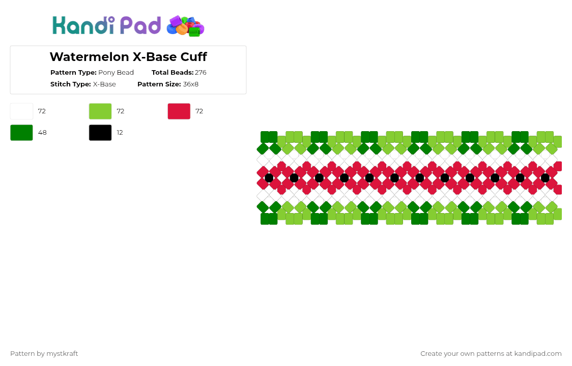 Watermelon X-Base Cuff - Pony Bead Pattern by mystkraft on Kandi Pad - green,red