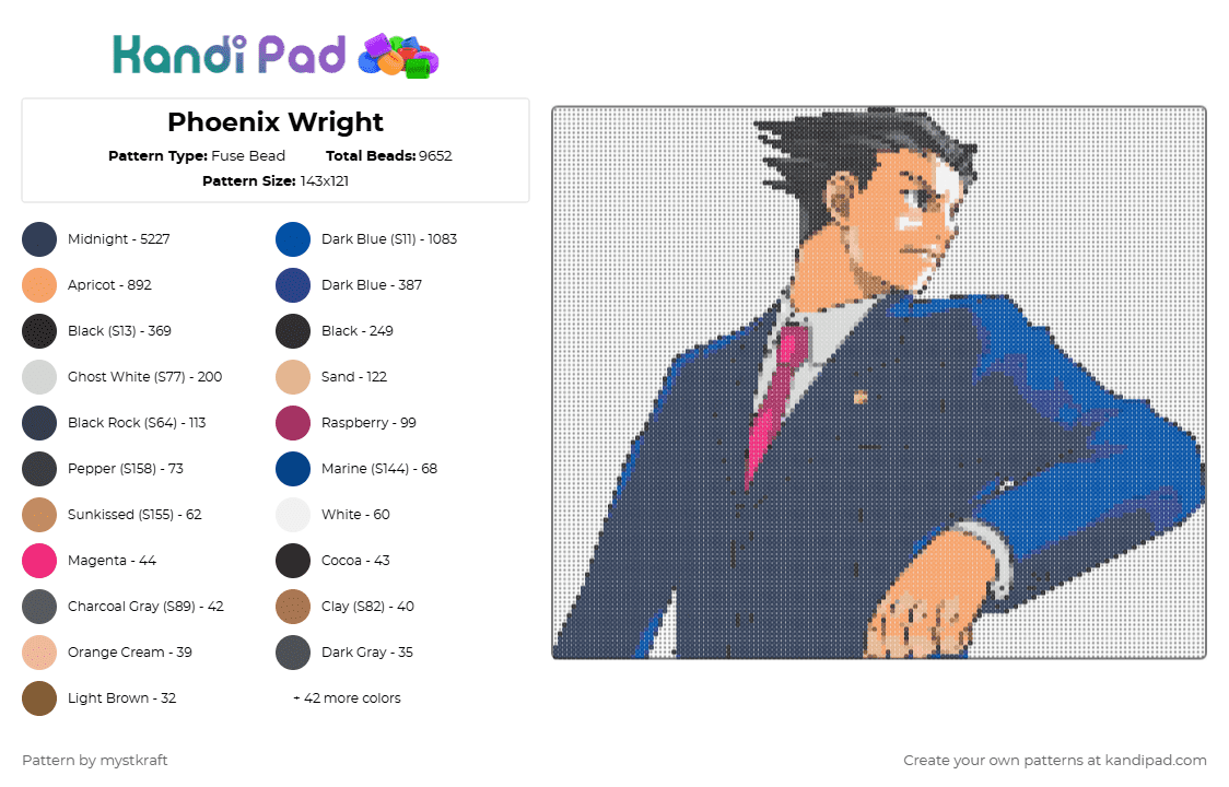 Phoenix Wright - Fuse Bead Pattern by mystkraft on Kandi Pad - orange,purple,blue,phoenix wright,ace attorney