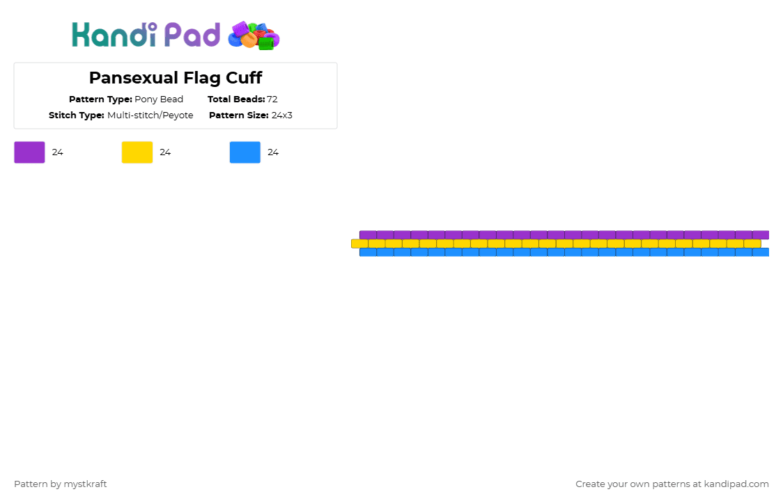 Pansexual Flag Cuff - Pony Bead Pattern by mystkraft on Kandi Pad - purple,yellow,light blue