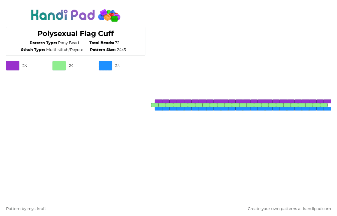 Polysexual Flag Cuff - Pony Bead Pattern by mystkraft on Kandi Pad - purple,teal,light blue