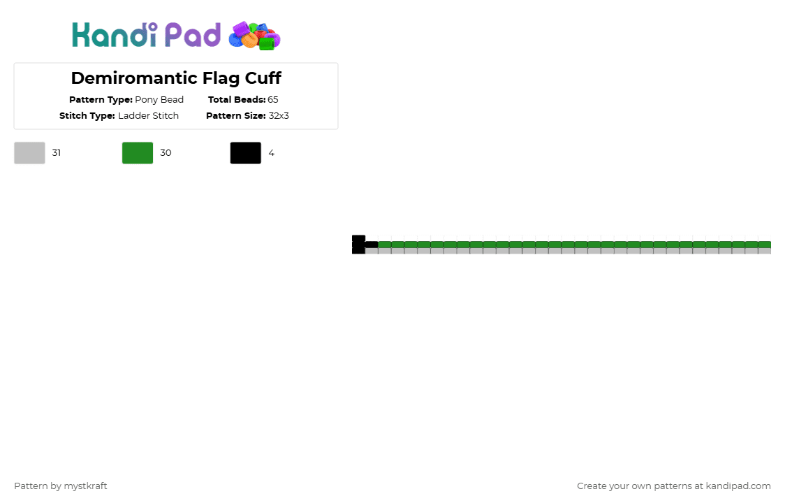 Demiromantic Flag Cuff - Pony Bead Pattern by mystkraft on Kandi Pad - green,beige
