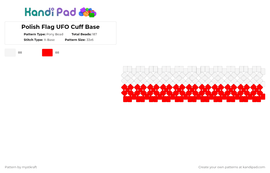 Polish Flag UFO Cuff Base - Pony Bead Pattern by mystkraft on Kandi Pad - red, white