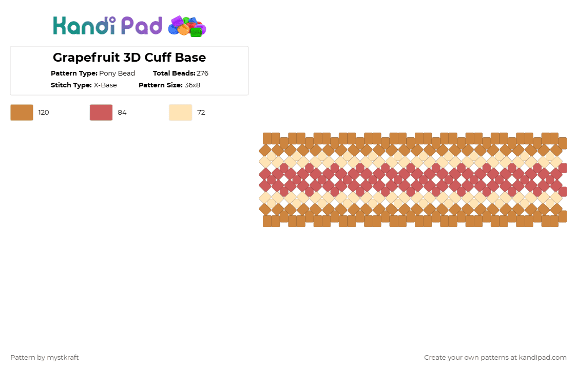 Grapefruit 3D Cuff Base - Pony Bead Pattern by mystkraft on Kandi Pad - orange
