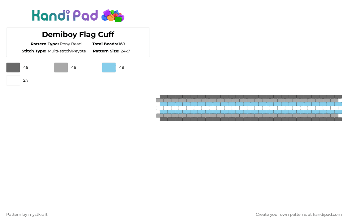 Demiboy Flag Cuff - Pony Bead Pattern by mystkraft on Kandi Pad - gray,beige,light blue