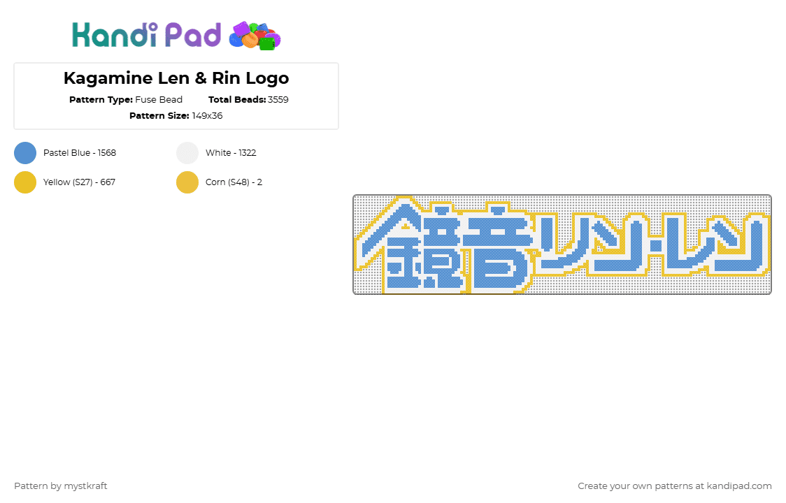 Kagamine Len & Rin Logo - Fuse Bead Pattern by mystkraft on Kandi Pad - yellow,light blue
