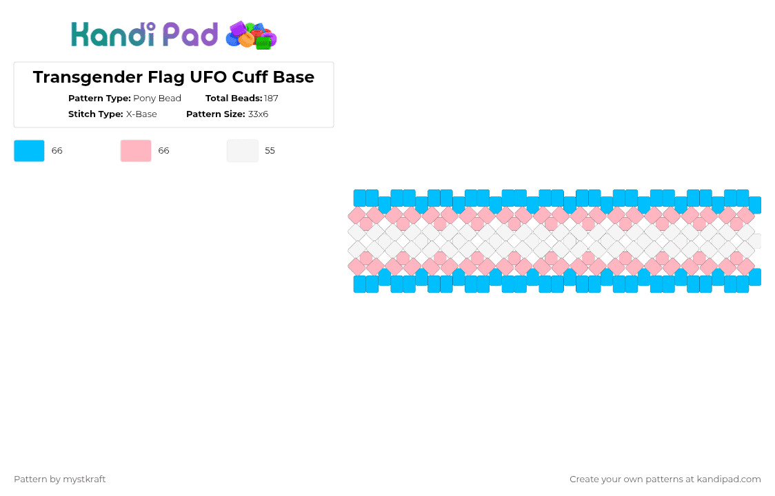 Transgender Flag UFO Cuff Base - Pony Bead Pattern by mystkraft on Kandi Pad - light blue,pink
