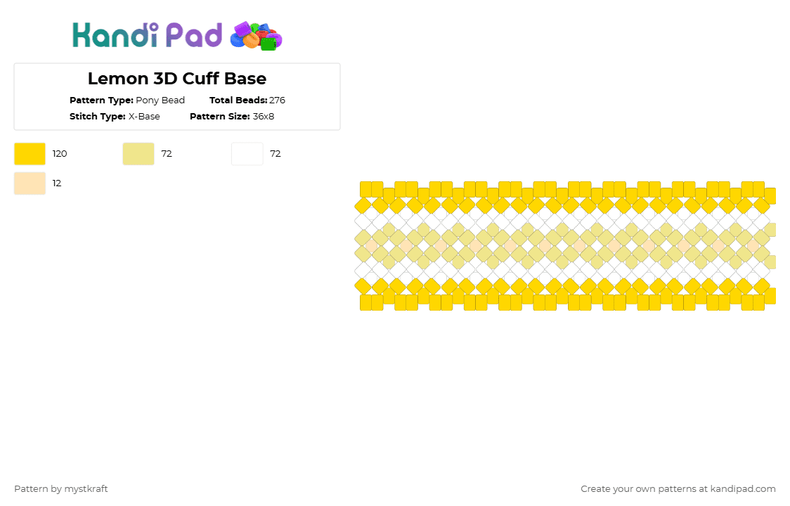 Lemon 3D Cuff Base - Pony Bead Pattern by mystkraft on Kandi Pad - yellow