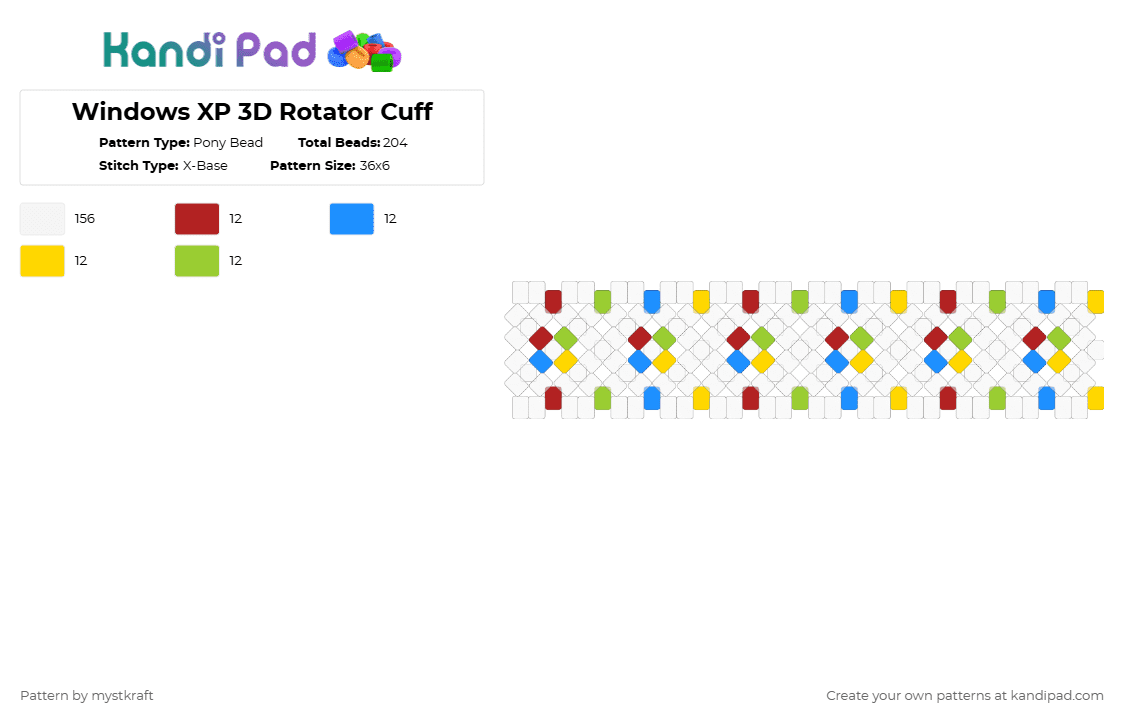 Windows XP 3D Rotator Cuff - Pony Bead Pattern by mystkraft on Kandi Pad - white,light blue,green,colorful