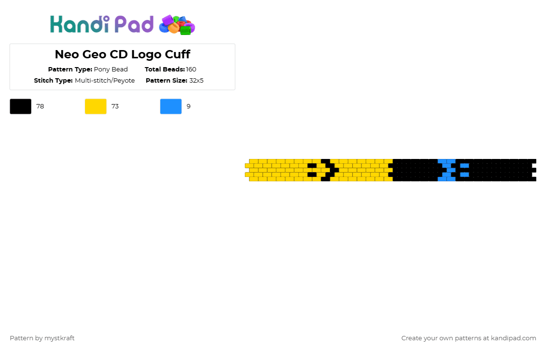 Neo Geo CD Logo Cuff - Pony Bead Pattern by mystkraft on Kandi Pad - yellow