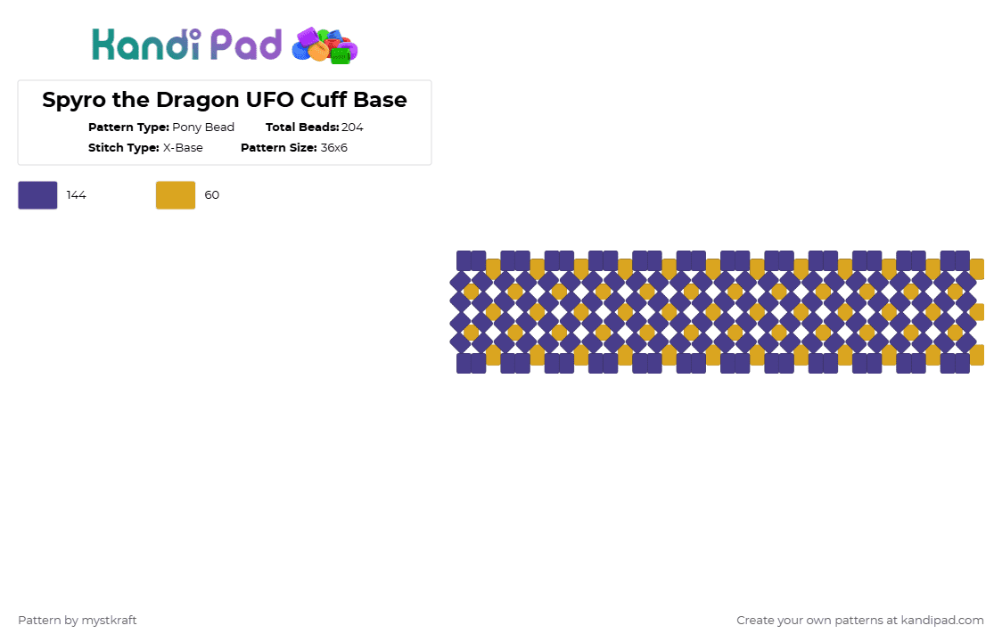 Spyro the Dragon UFO Cuff Base - Pony Bead Pattern by mystkraft on Kandi Pad - orange,purple