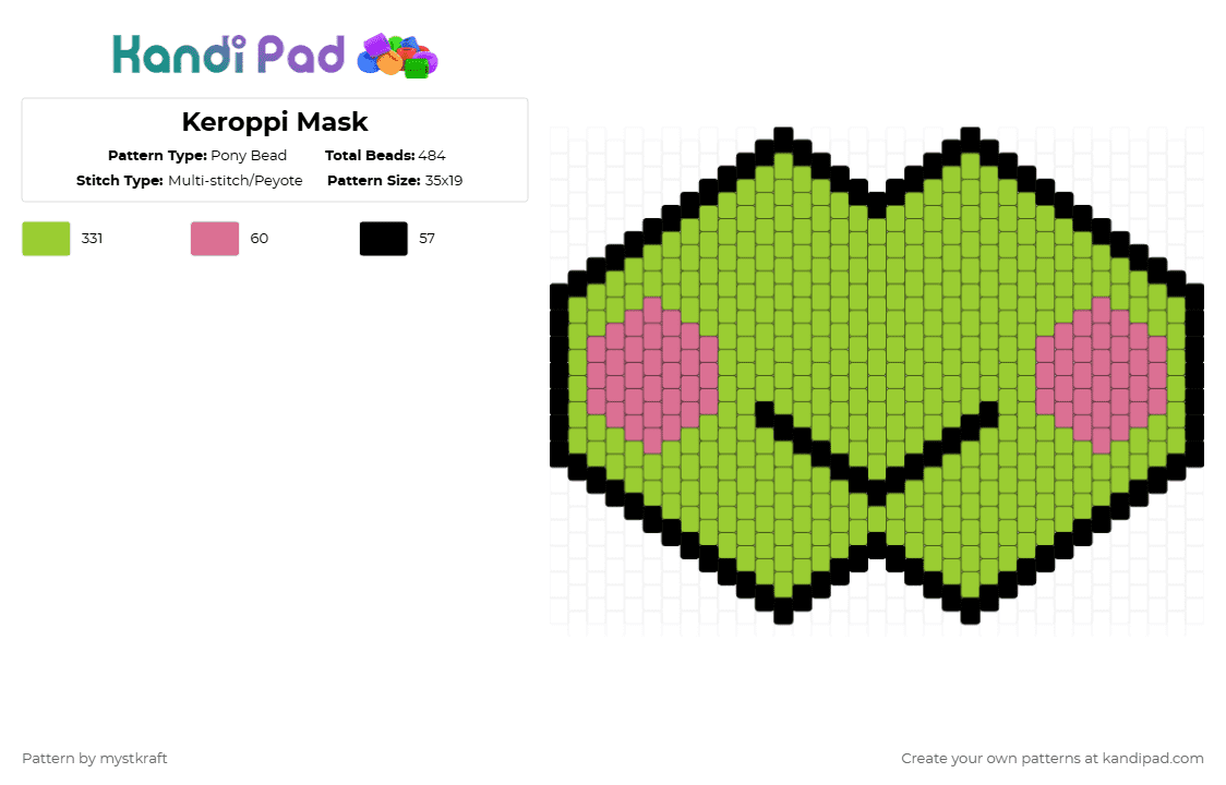 Keroppi Mask - Pony Bead Pattern by mystkraft on Kandi Pad - green