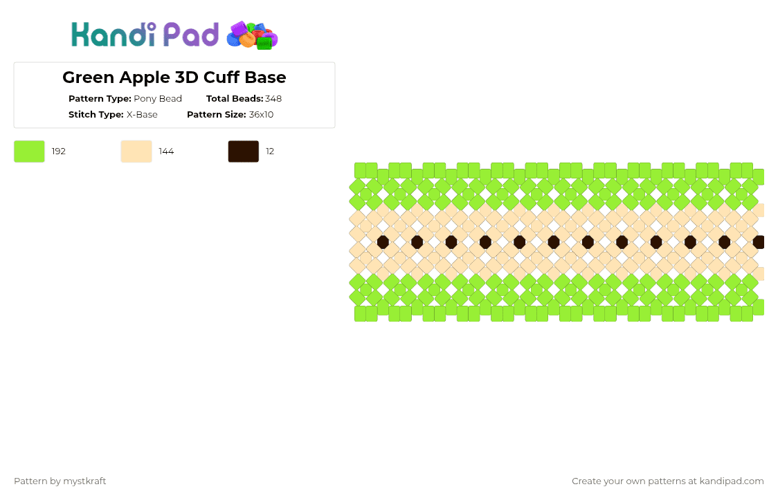 Green Apple 3D Cuff Base - Pony Bead Pattern by mystkraft on Kandi Pad - beige, green