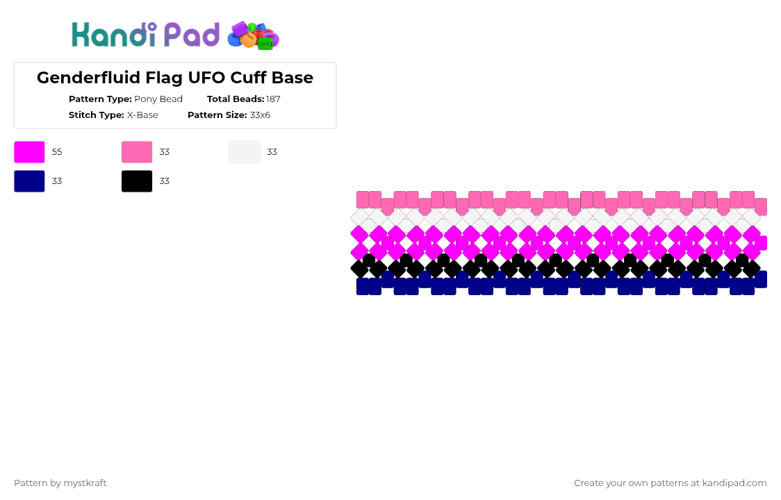Genderfluid Flag UFO Cuff Base - Pony Bead Pattern by mystkraft on Kandi Pad - pink, purple