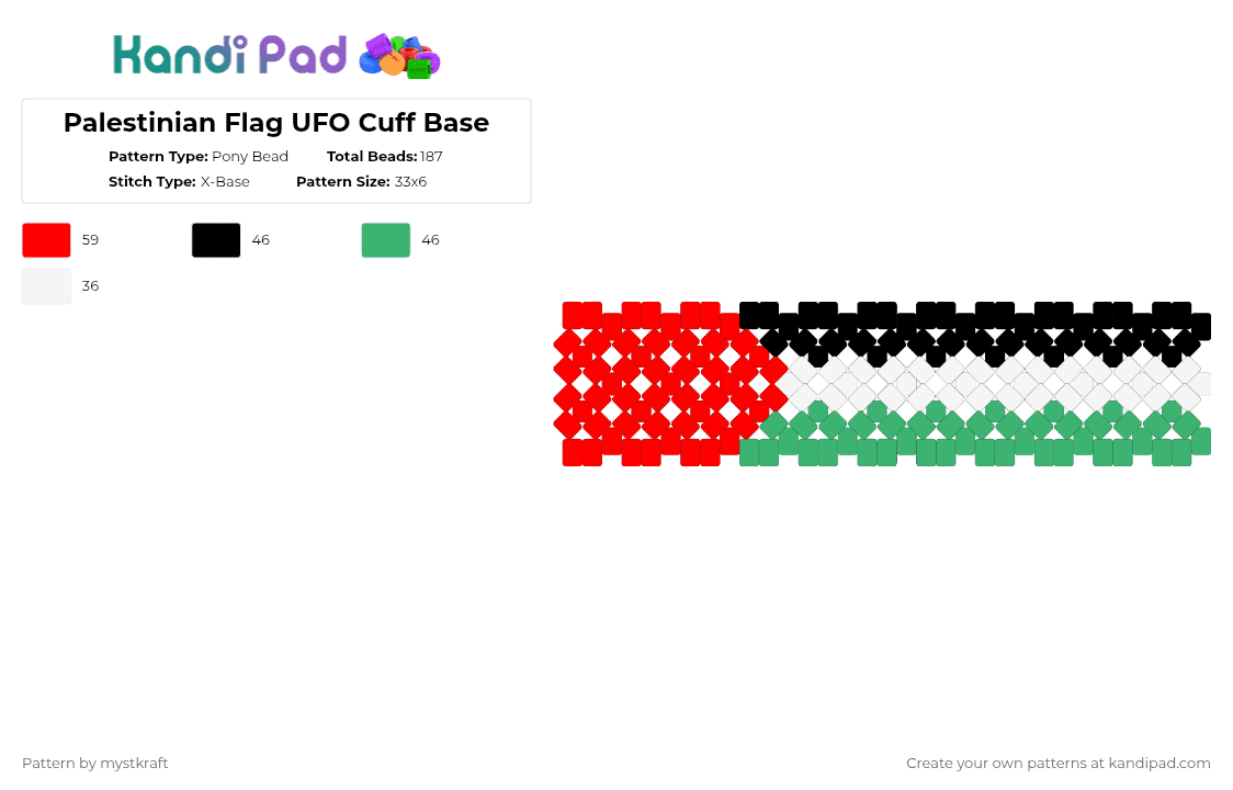 Palestinian Flag UFO Cuff Base - Pony Bead Pattern by mystkraft on Kandi Pad - green, red