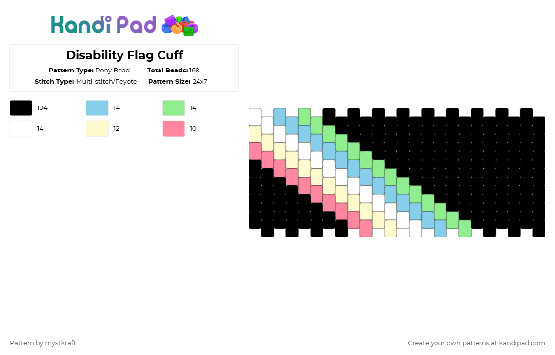 Disability Flag Cuff - Pony Bead Pattern by mystkraft on Kandi Pad - black,light blue,teal,yellow