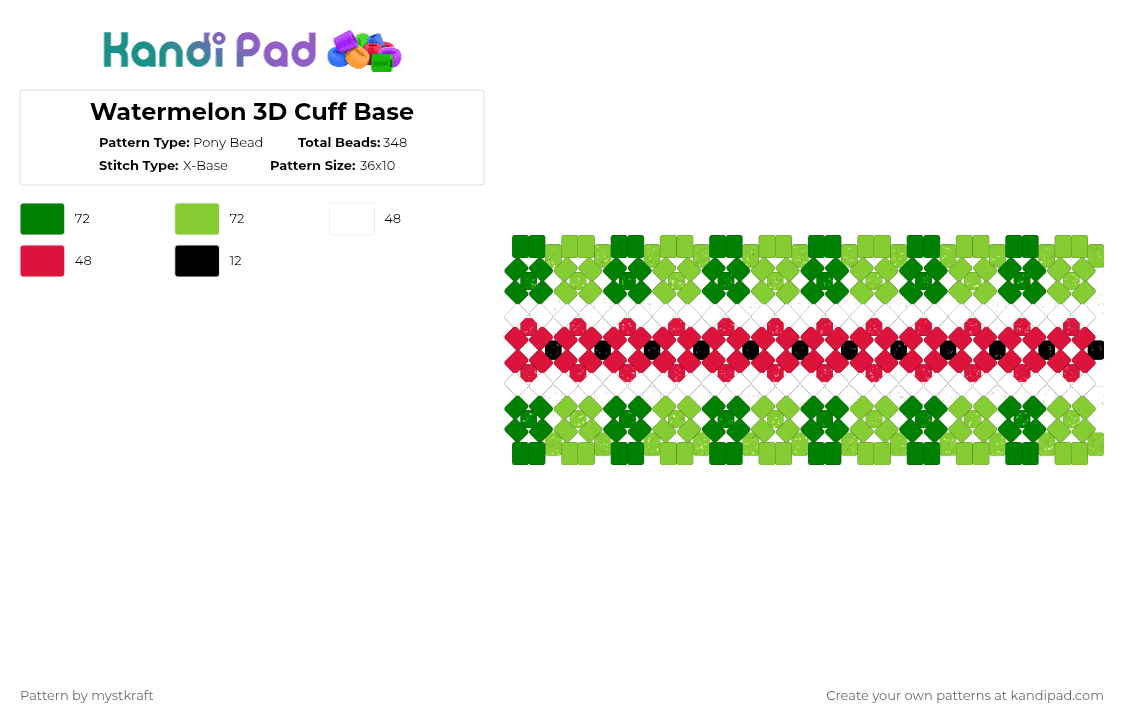 Watermelon 3D Cuff Base - Pony Bead Pattern by mystkraft on Kandi Pad - green,red