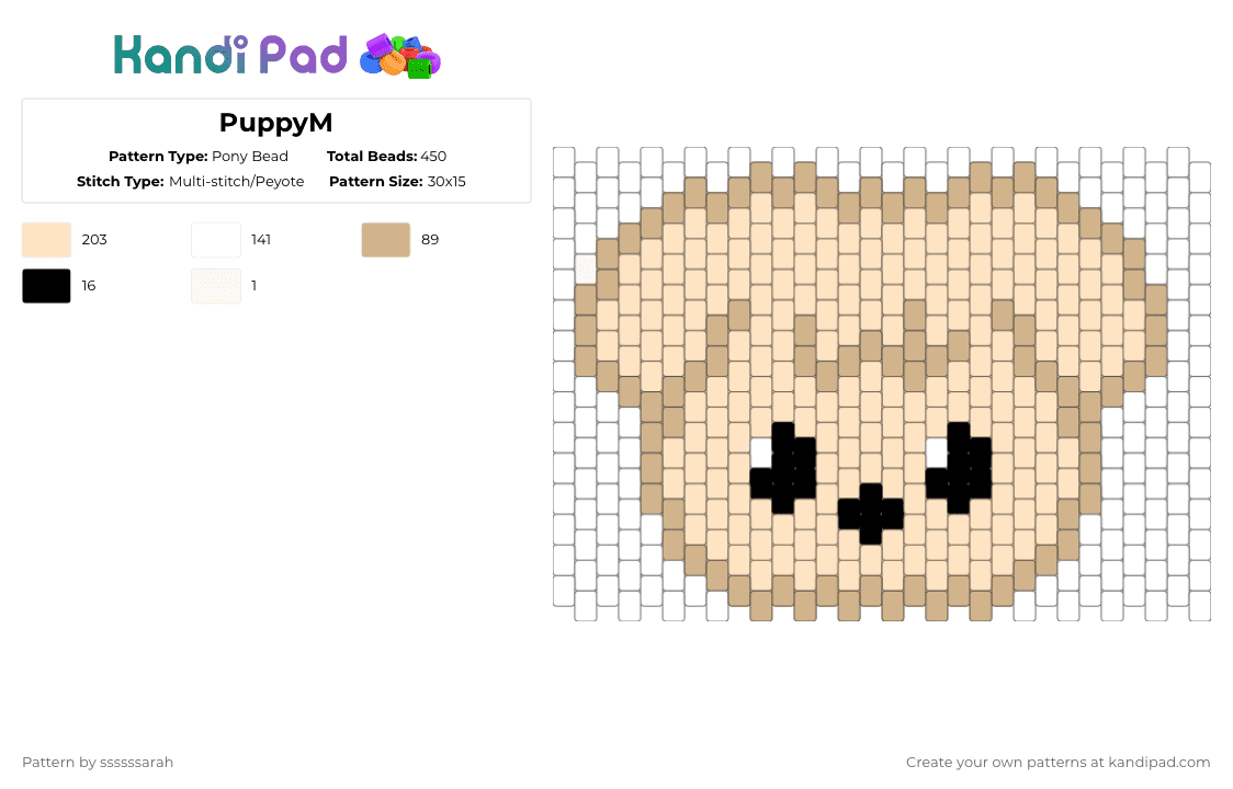 PuppyM - Pony Bead Pattern by ssssssarah on Kandi Pad - white,beige