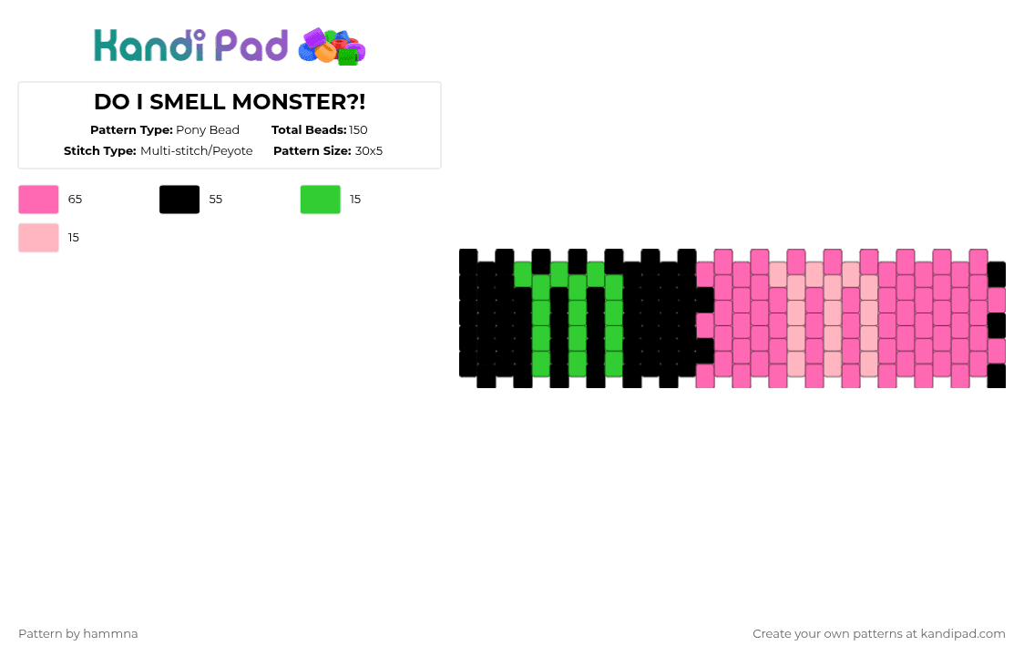 DO I SMELL MONSTER?! - Pony Bead Pattern by hammna on Kandi Pad - pink