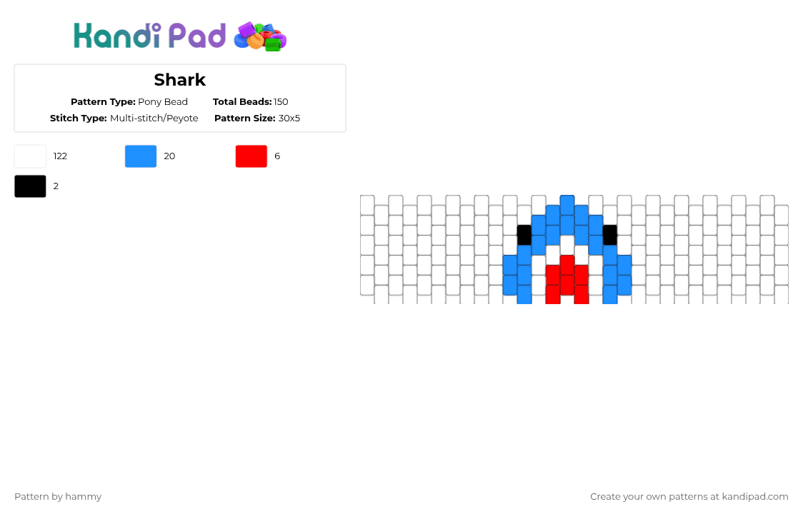 Shark - Pony Bead Pattern by hammna on Kandi Pad - white,light blue