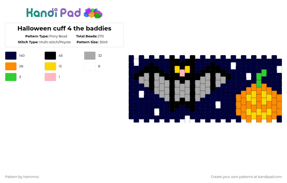 Halloween cuff 4 the baddies - Pony Bead Pattern by hammna on Kandi Pad - black,beige,orange