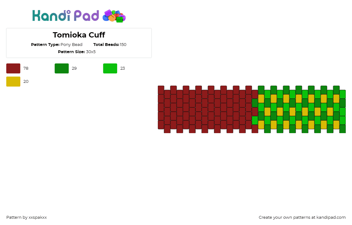 Tomioka Cuff - Pony Bead Pattern by xxspakxx on Kandi Pad - giyu tomioka,demon slayer,cuff,checkerboard,anime,wearable,haori,red,green