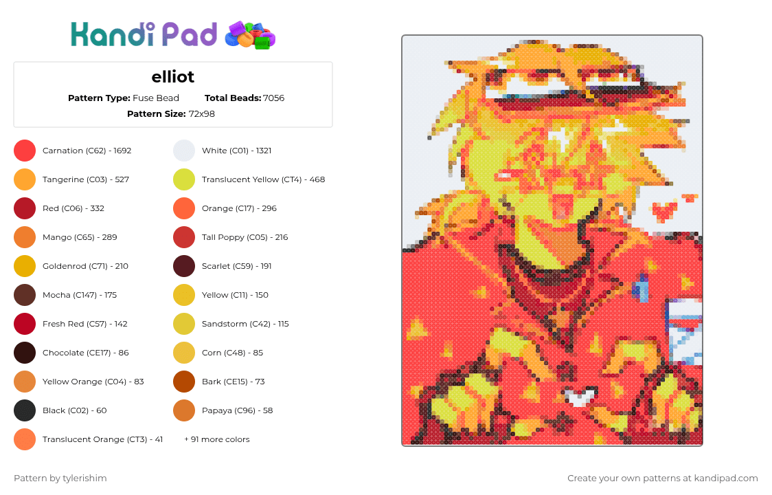 elliot - Fuse Bead Pattern by tylerishim on Kandi Pad - red,yellow