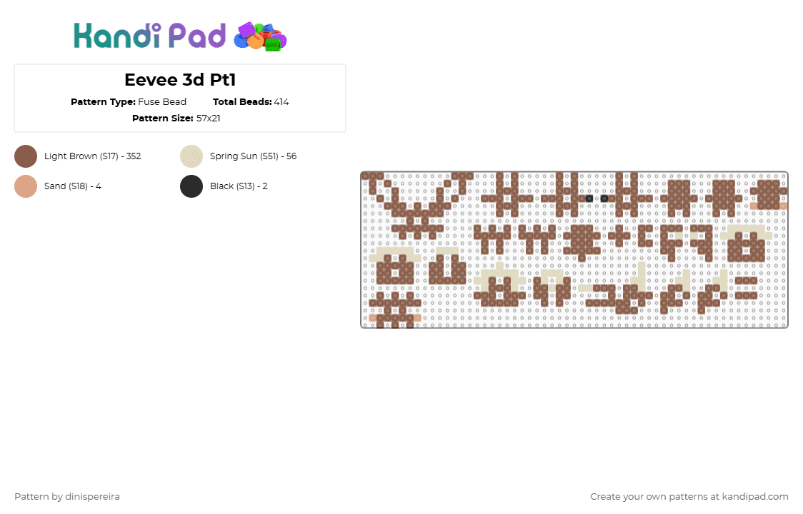 Eevee 3d Pt1 - Fuse Bead Pattern by dinispereira on Kandi Pad - tan,emi