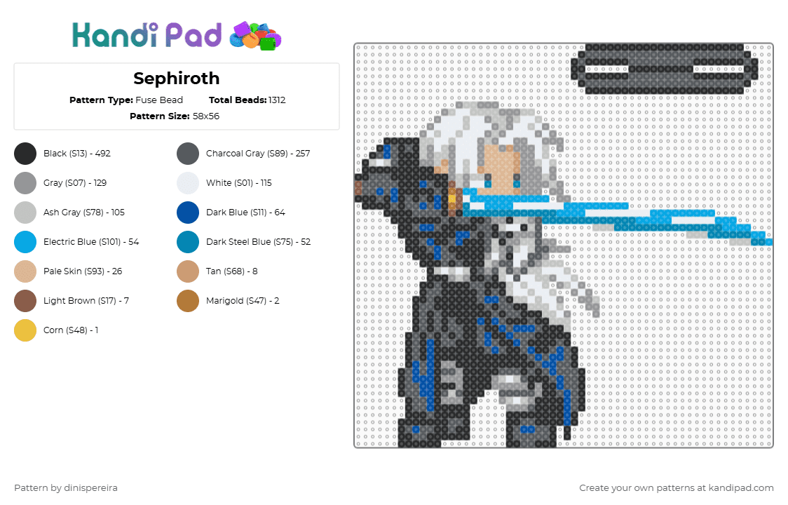 Sephiroth - Fuse Bead Pattern by dinispereira on Kandi Pad - gray,beige,emi