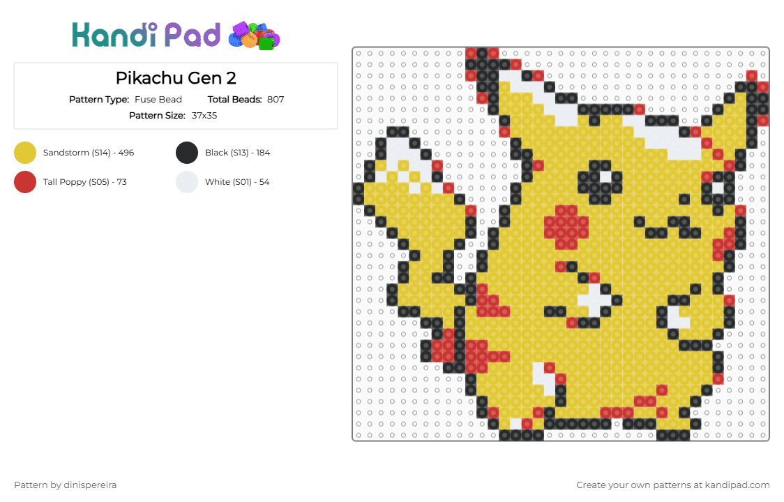 Pikachu Gen 2 - Fuse Bead Pattern by dinispereira on Kandi Pad - yellow
