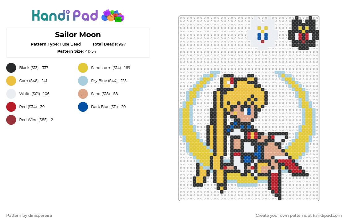 Sailor Moon - Fuse Bead Pattern by dinispereira on Kandi Pad - light blue,yellow,emi