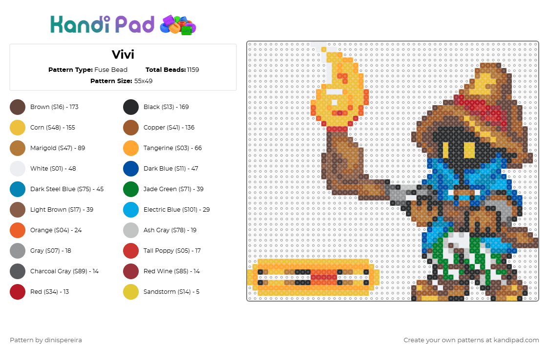 Vivi - Fuse Bead Pattern by dinispereira on Kandi Pad - yellow,tan,brown,orange,emi