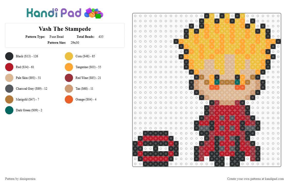 Vash The Stampede - Fuse Bead Pattern by dinispereira on Kandi Pad - orange,beige,red,yellow