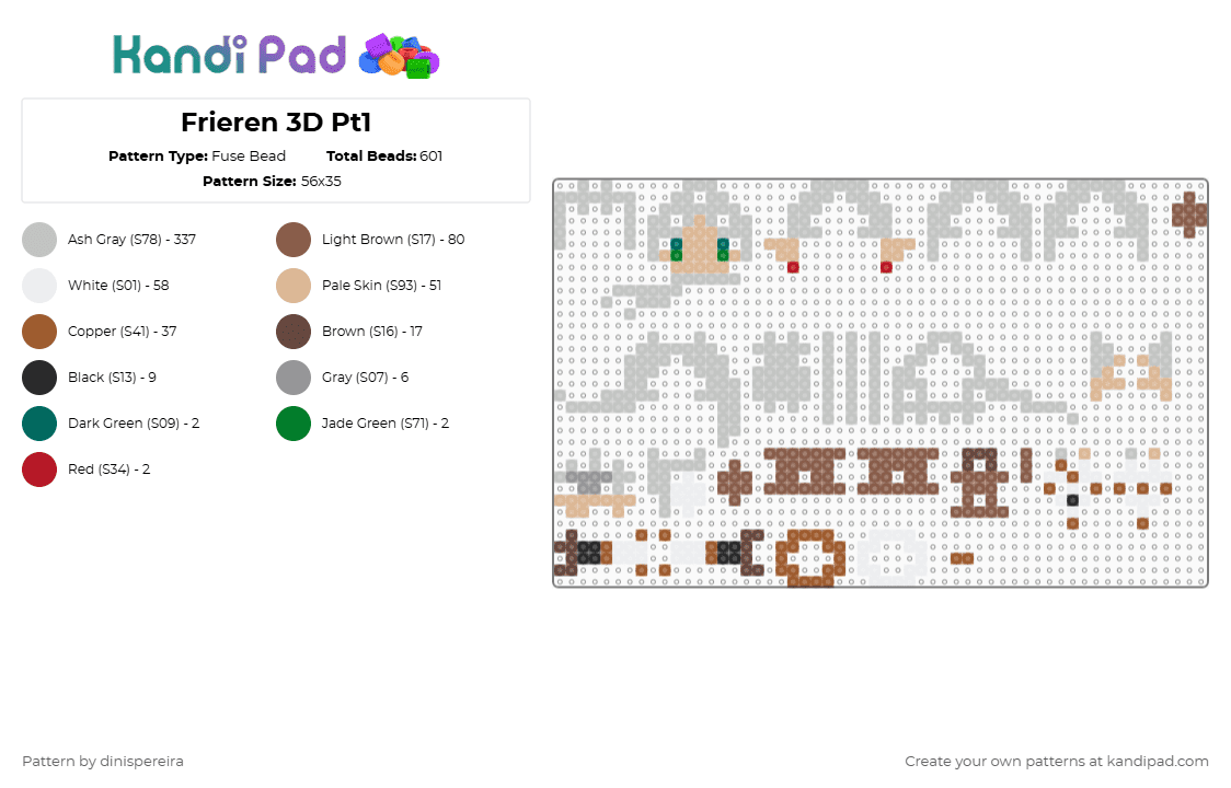 Frieren 3D Pt1 - Fuse Bead Pattern by dinispereira on Kandi Pad - beige,tan,emi