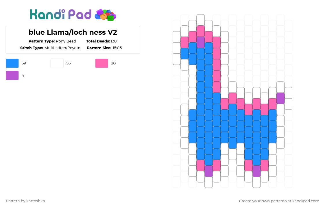 blue Llama/loch ness V2 - Pony Bead Pattern by kartoshka on Kandi Pad - llama,monster,nessie,charm,animal,pink,light blue,blue,loch ness