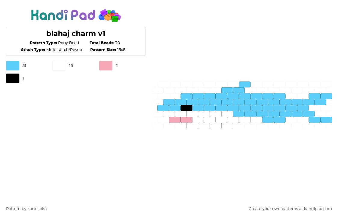 blahaj charm v1 - Pony Bead Pattern by kartoshka on Kandi Pad - blahaj,shark,ikea,animal,light blue,plush,charm