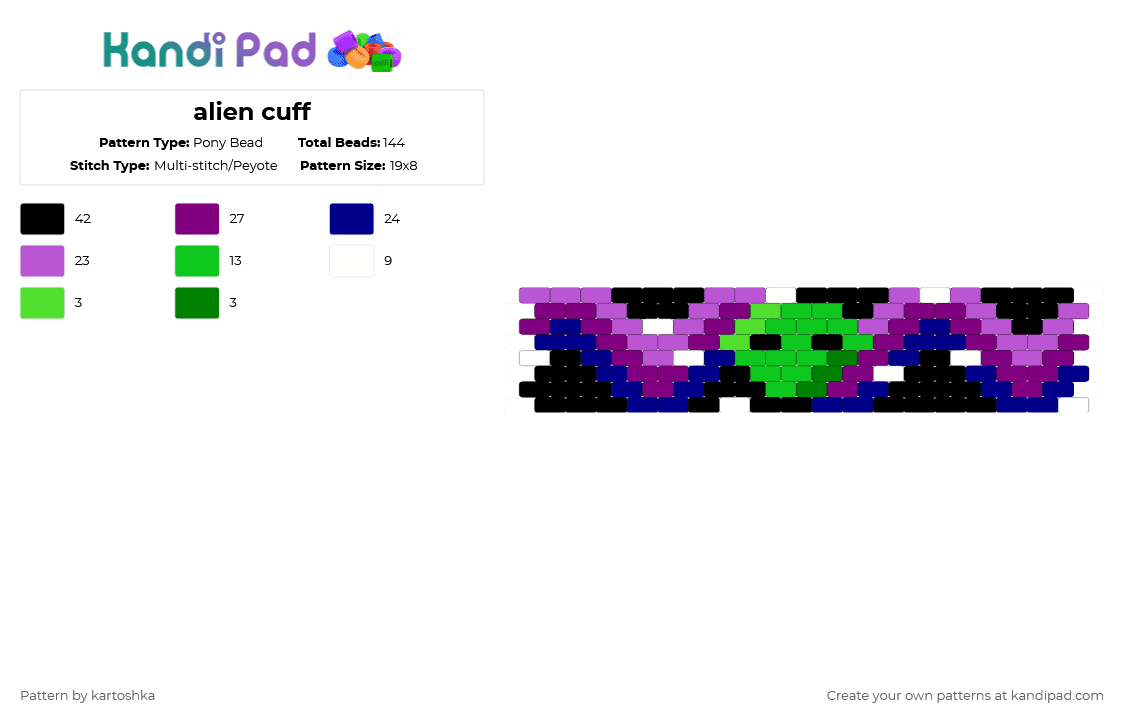 alien cuff - Pony Bead Pattern by kartoshka on Kandi Pad - pink