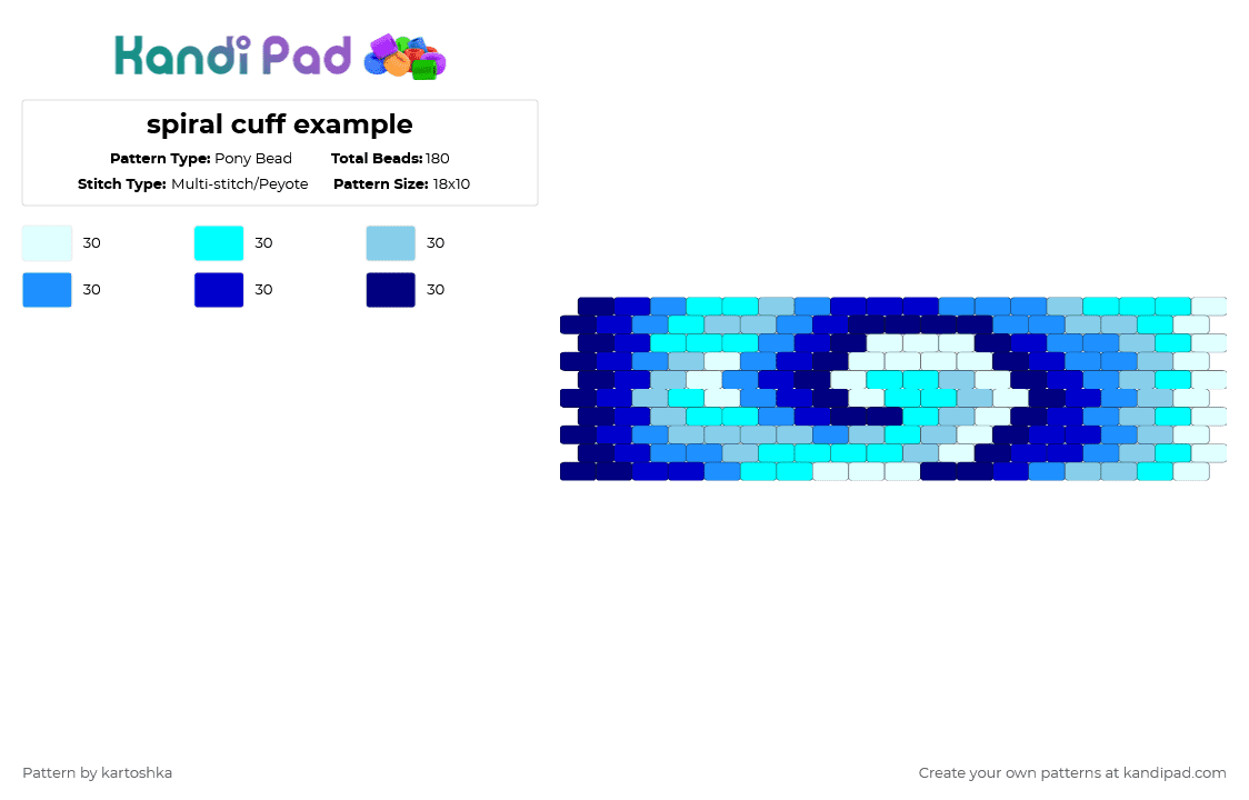 spiral cuff example - Pony Bead Pattern by kartoshka on Kandi Pad - light blue,purple