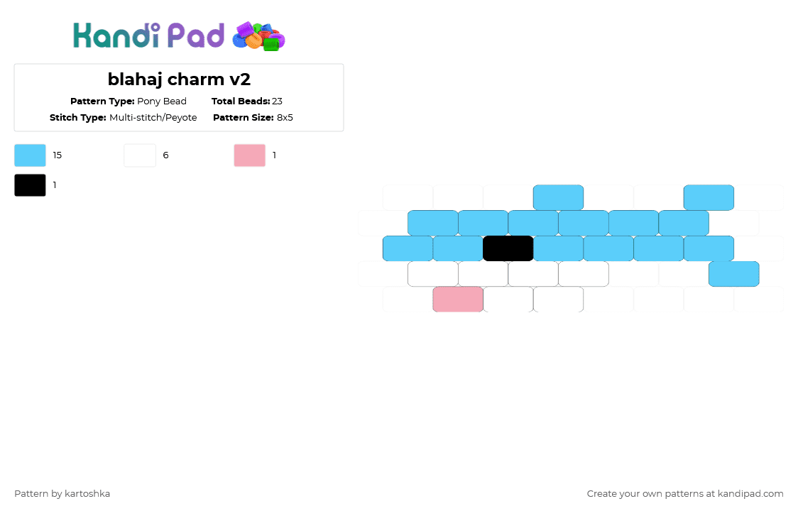 blahaj charm v2 - Pony Bead Pattern by kartoshka on Kandi Pad - light blue,blahaj