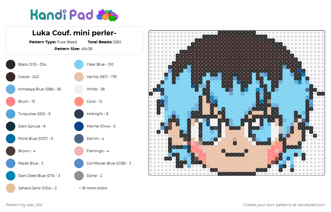 Luka Couf. mini perler- - Fuse Bead Pattern by star_k1d on Kandi Pad - brown,light blue,beige